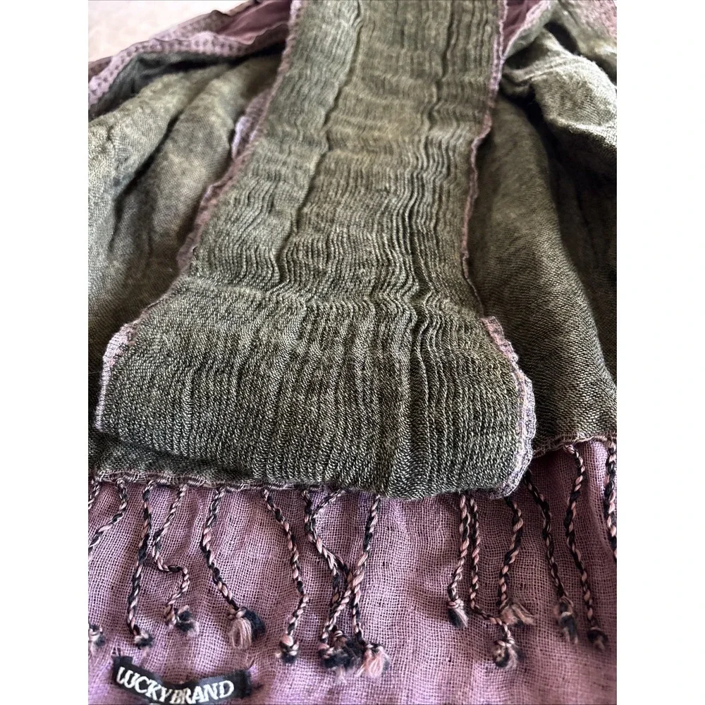 Lucky Brand 100% Wool Scarf Green Mauve